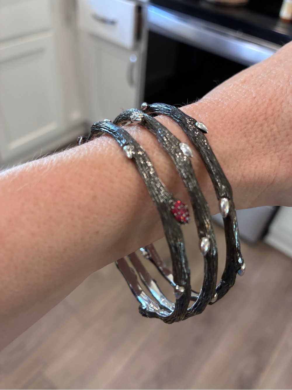 Dweck Diamonds Black Textured Branch Bangle Bracelet 925 set of 3